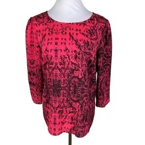 Cremieux Abstract Open Back Soft Blouse Women's Medium Dark Pink Black